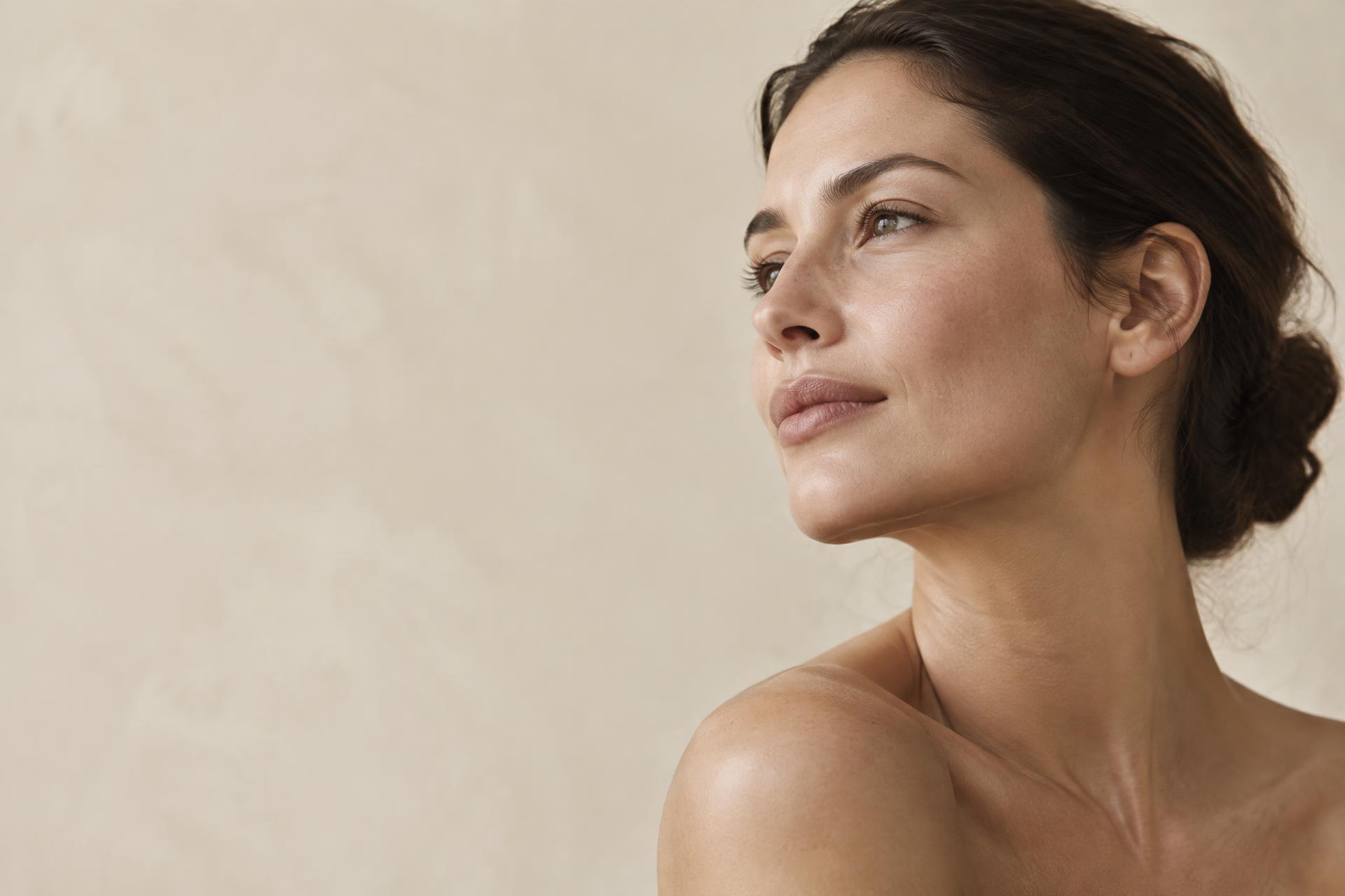 Woman with healthy natural skin in soft light